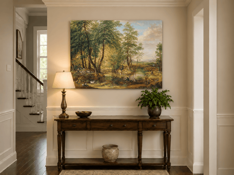 Landscape Oil Painting - Pastoral Woodland Stream with Sheep