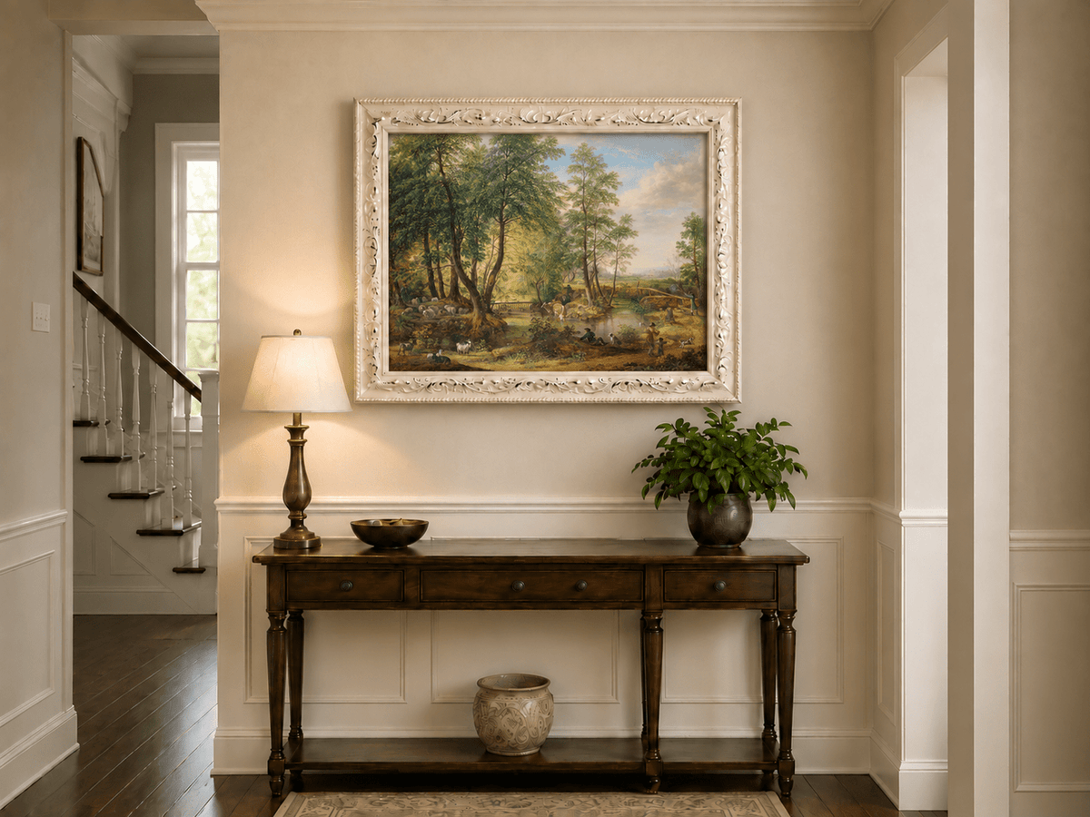 Landscape Oil Painting - Pastoral Woodland Stream with Sheep