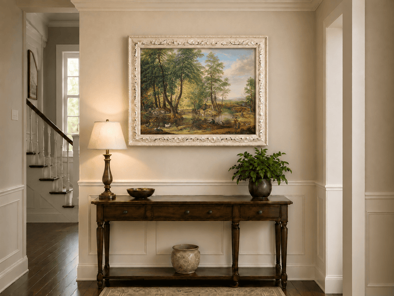 Landscape Oil Painting - Pastoral Woodland Stream with Sheep