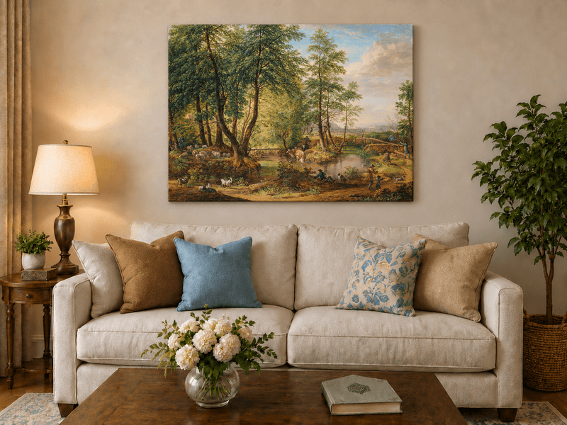 Landscape Oil Painting - Pastoral Woodland Stream with Sheep