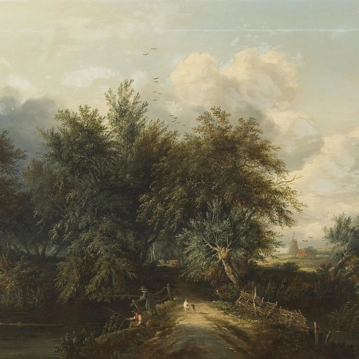 Landscape Oil Painting - Path by River with Figures & Trees - Oil Painting Haven