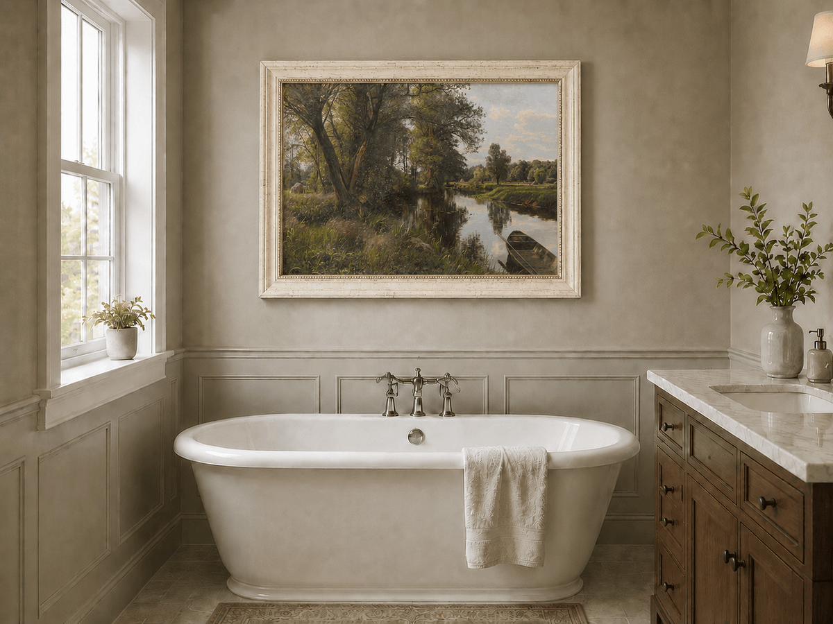 Peinture à l'huile de paysage - Peinture à l'huile de paysage de rivière paisible