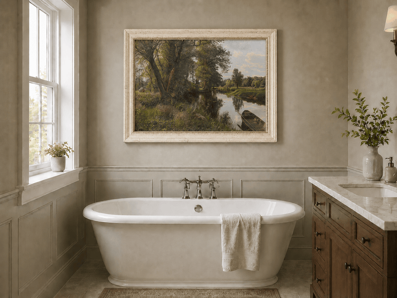 Peinture à l'huile de paysage - Peinture à l'huile de paysage de rivière paisible