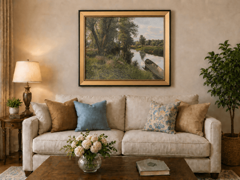 Peinture à l'huile de paysage - Peinture à l'huile de paysage de rivière paisible