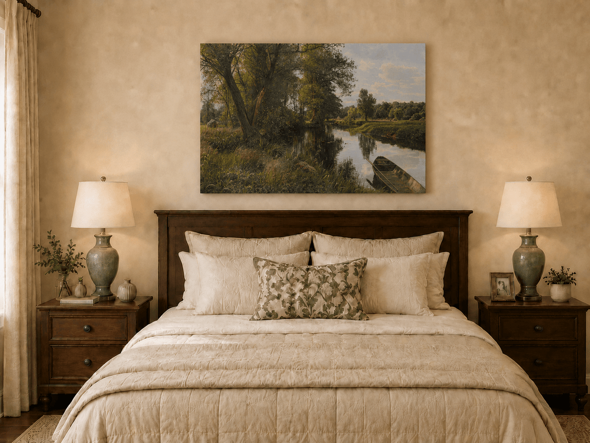 Peinture à l'huile de paysage - Peinture à l'huile de paysage de rivière paisible