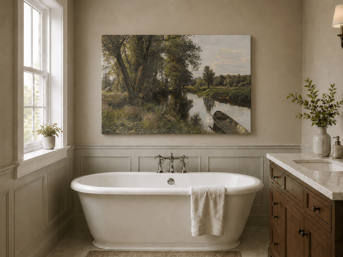 Peinture à l'huile de paysage - Peinture à l'huile de paysage de rivière paisible