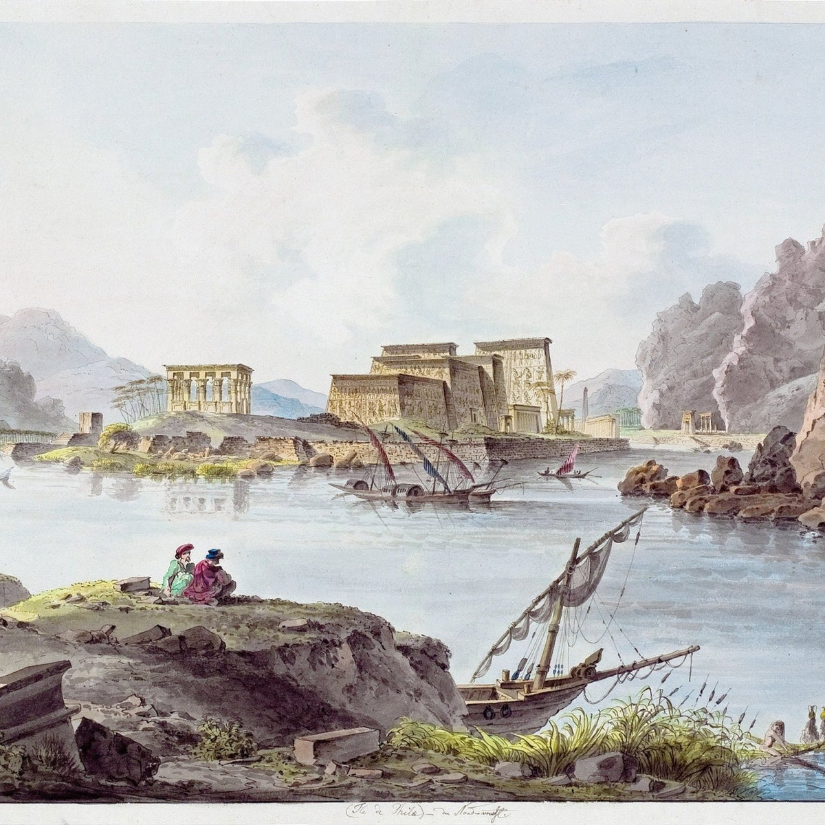 Landscape Oil Painting - Philae Island Temple River Scene - Oil Painting Haven