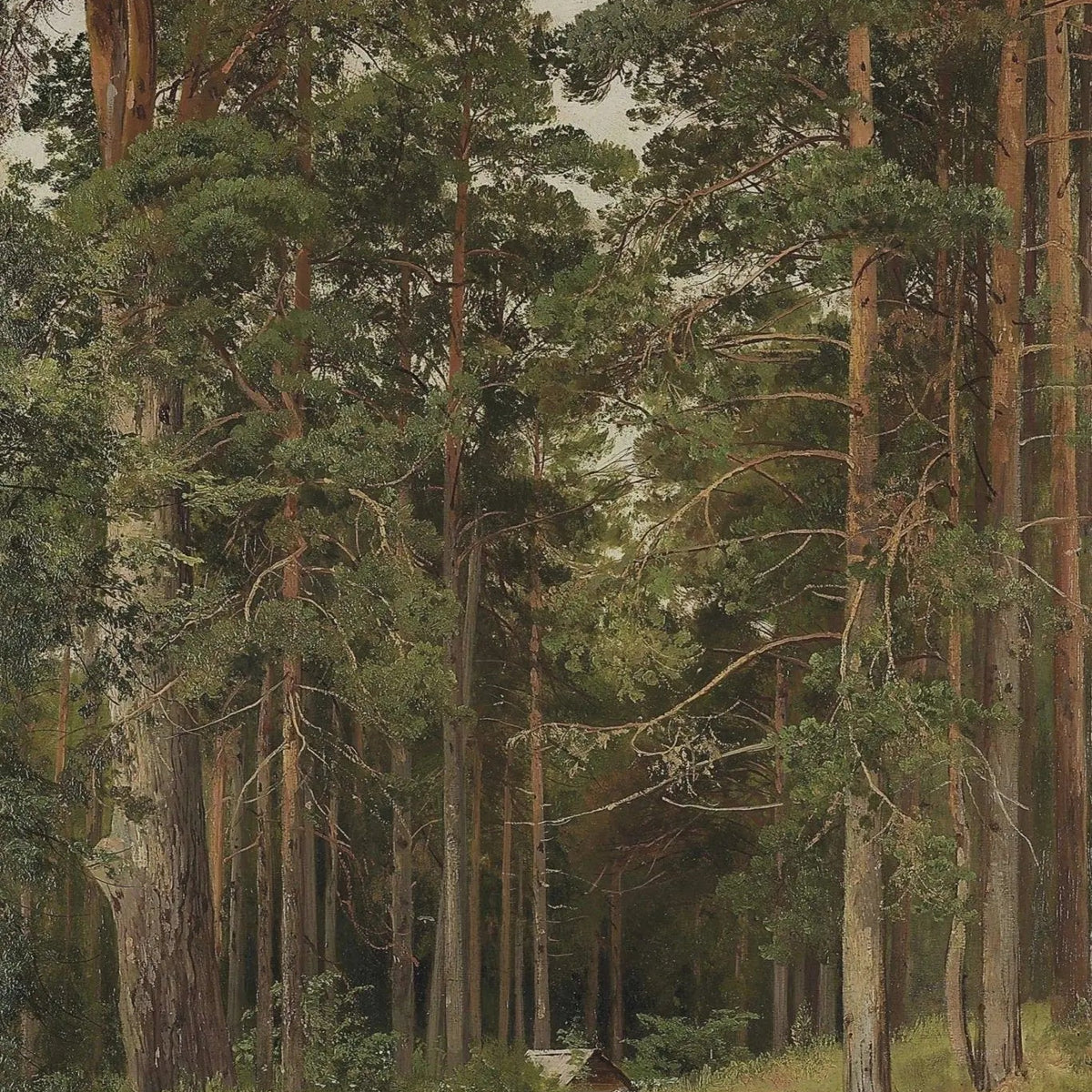 Landscape Oil Painting - Pine Forest with Path and Cabin Wall Art - Oil Painting Haven