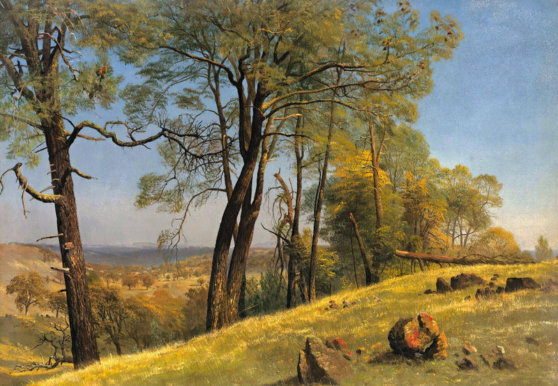 Peinture à l'huile de paysage - Rivière printanière avec pêcheur et arbres