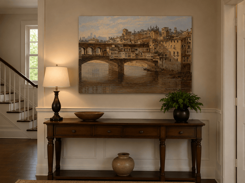 Landscape Oil Painting - Ponte Vecchio and Florence River View