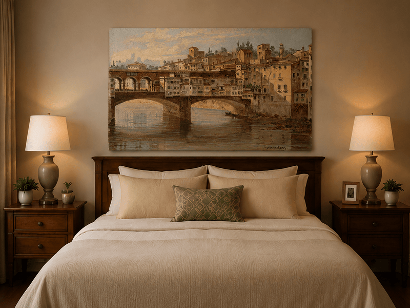 Landscape Oil Painting - Ponte Vecchio and Florence River View