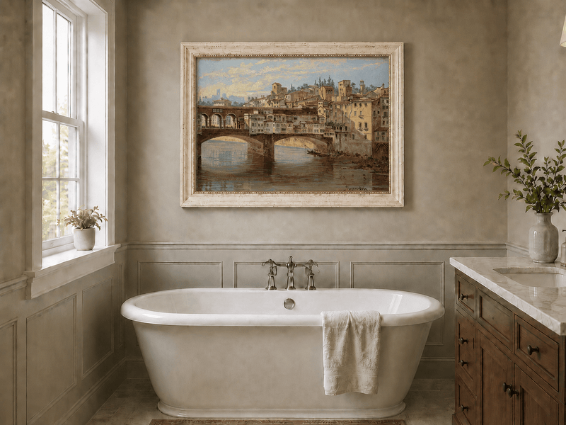 Landscape Oil Painting - Ponte Vecchio and Florence River View