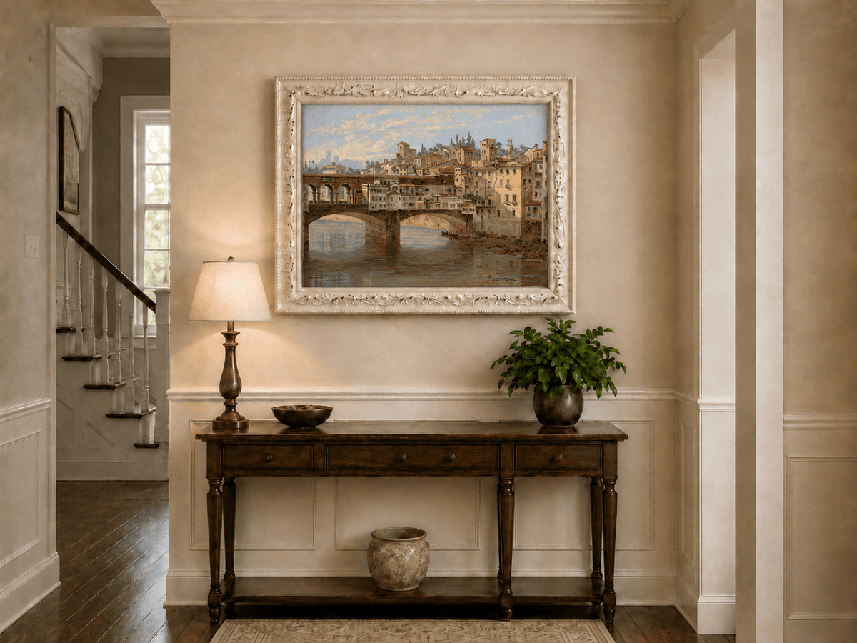 Landscape Oil Painting - Ponte Vecchio and Florence River View