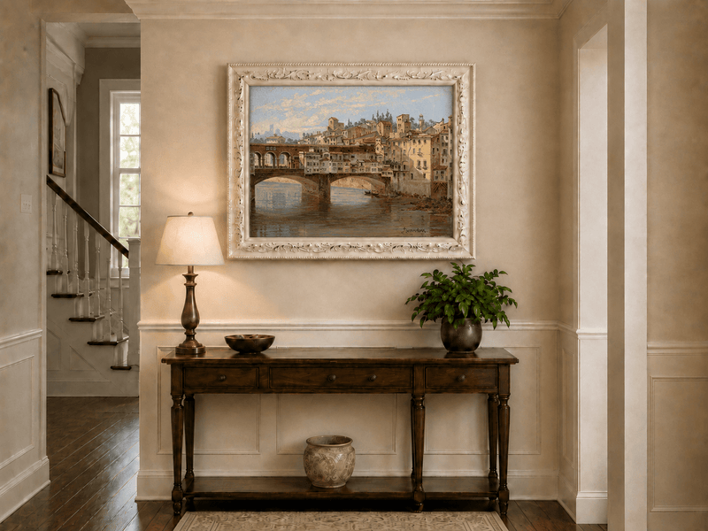 Landscape Oil Painting - Ponte Vecchio and Florence River View