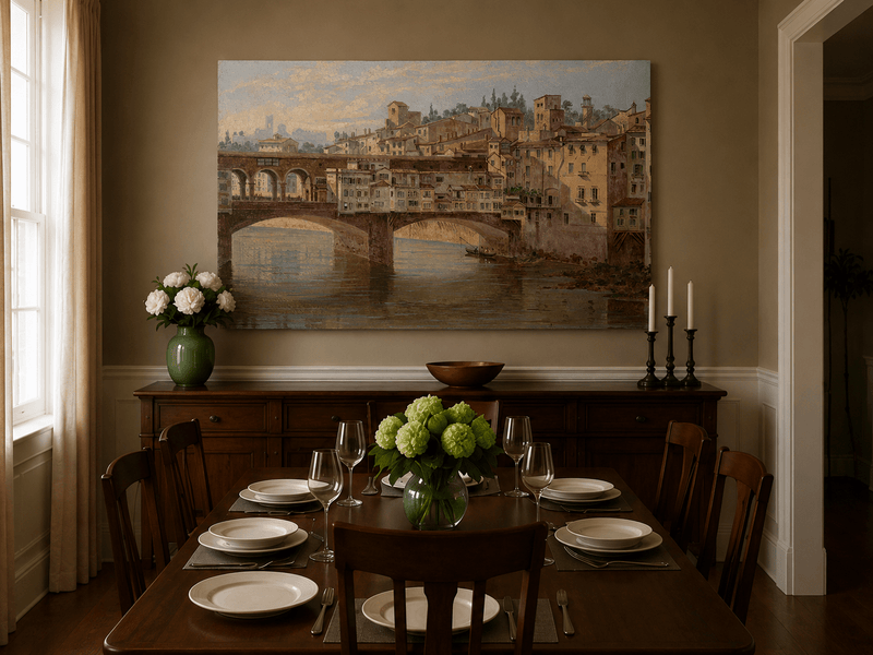Landscape Oil Painting - Ponte Vecchio and Florence River View