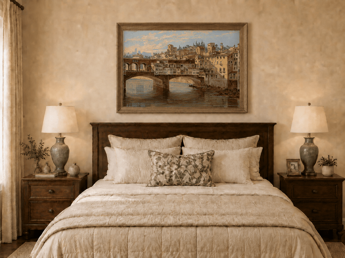 Landscape Oil Painting - Ponte Vecchio and Florence River View
