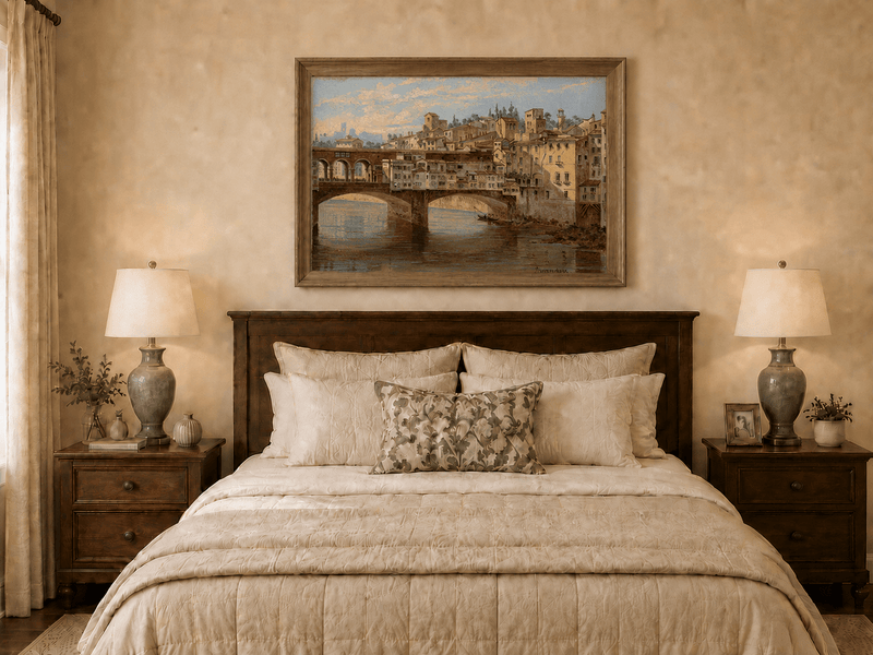 Landscape Oil Painting - Ponte Vecchio and Florence River View