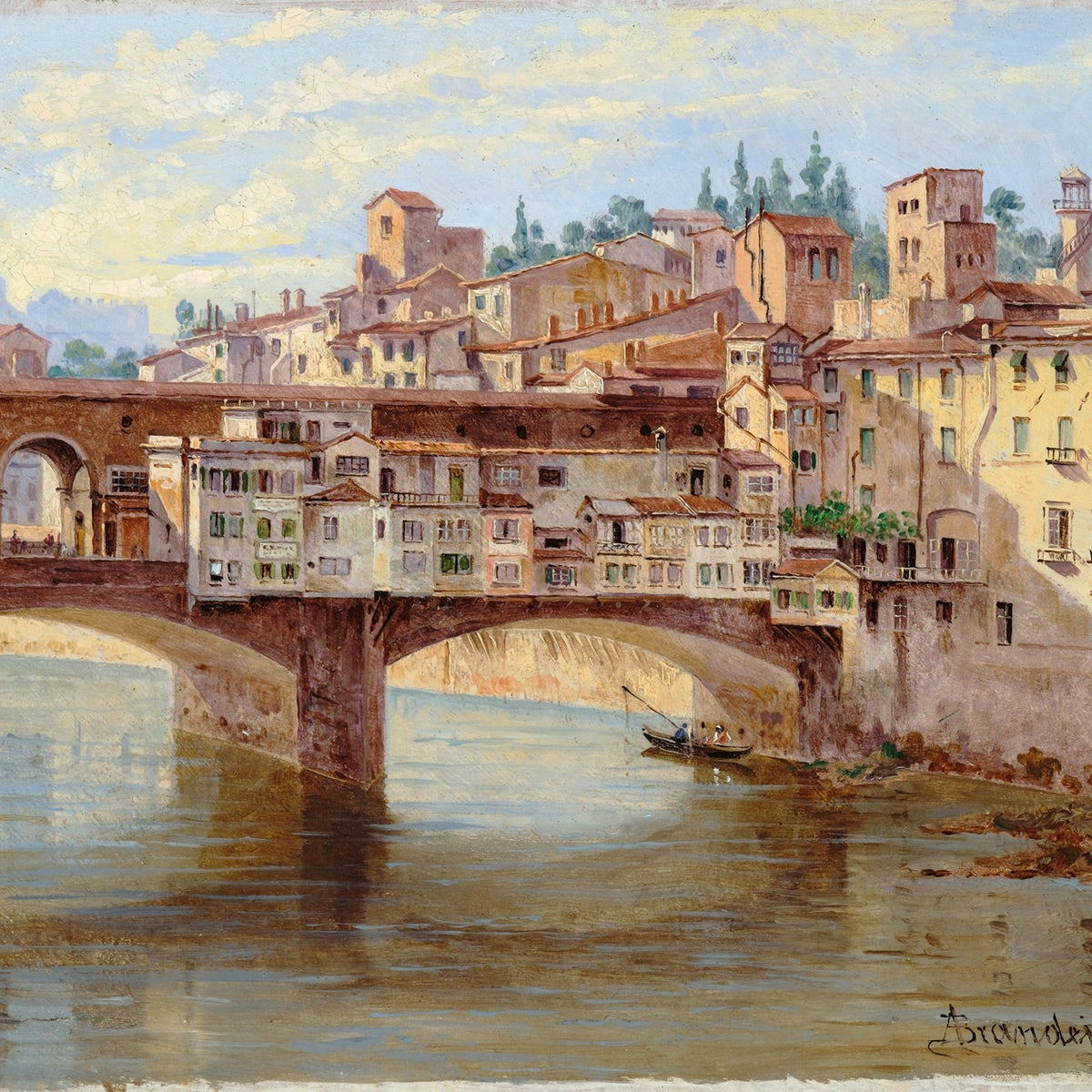 Hand-painted ponte vecchio and florence river view landscape oil painting on canvas