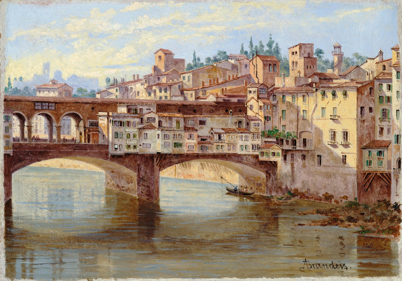 Hand-painted ponte vecchio and florence river view landscape oil painting on canvas