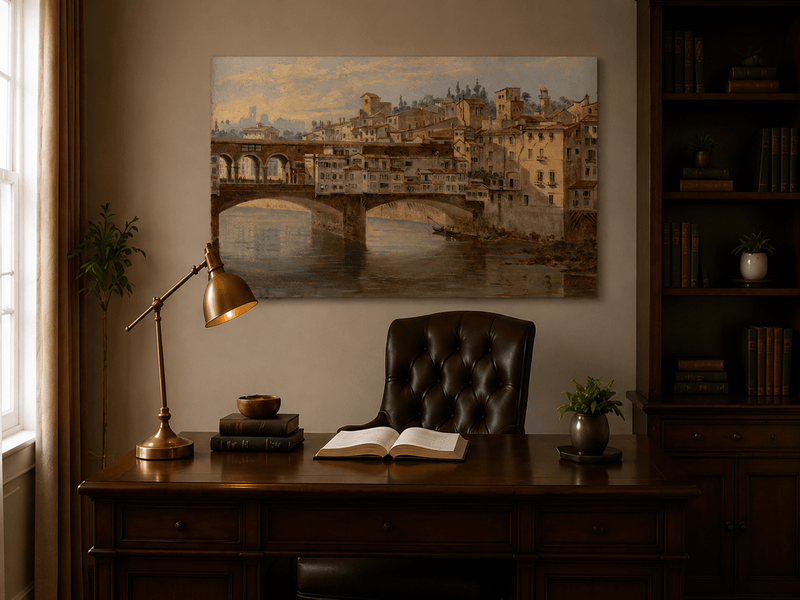 Landscape Oil Painting - Ponte Vecchio and Florence River View