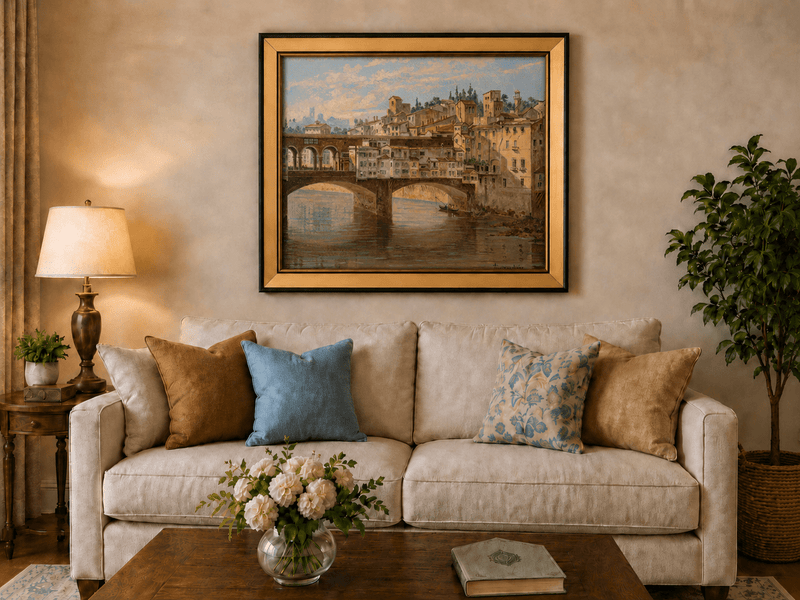 Landscape Oil Painting - Ponte Vecchio and Florence River View