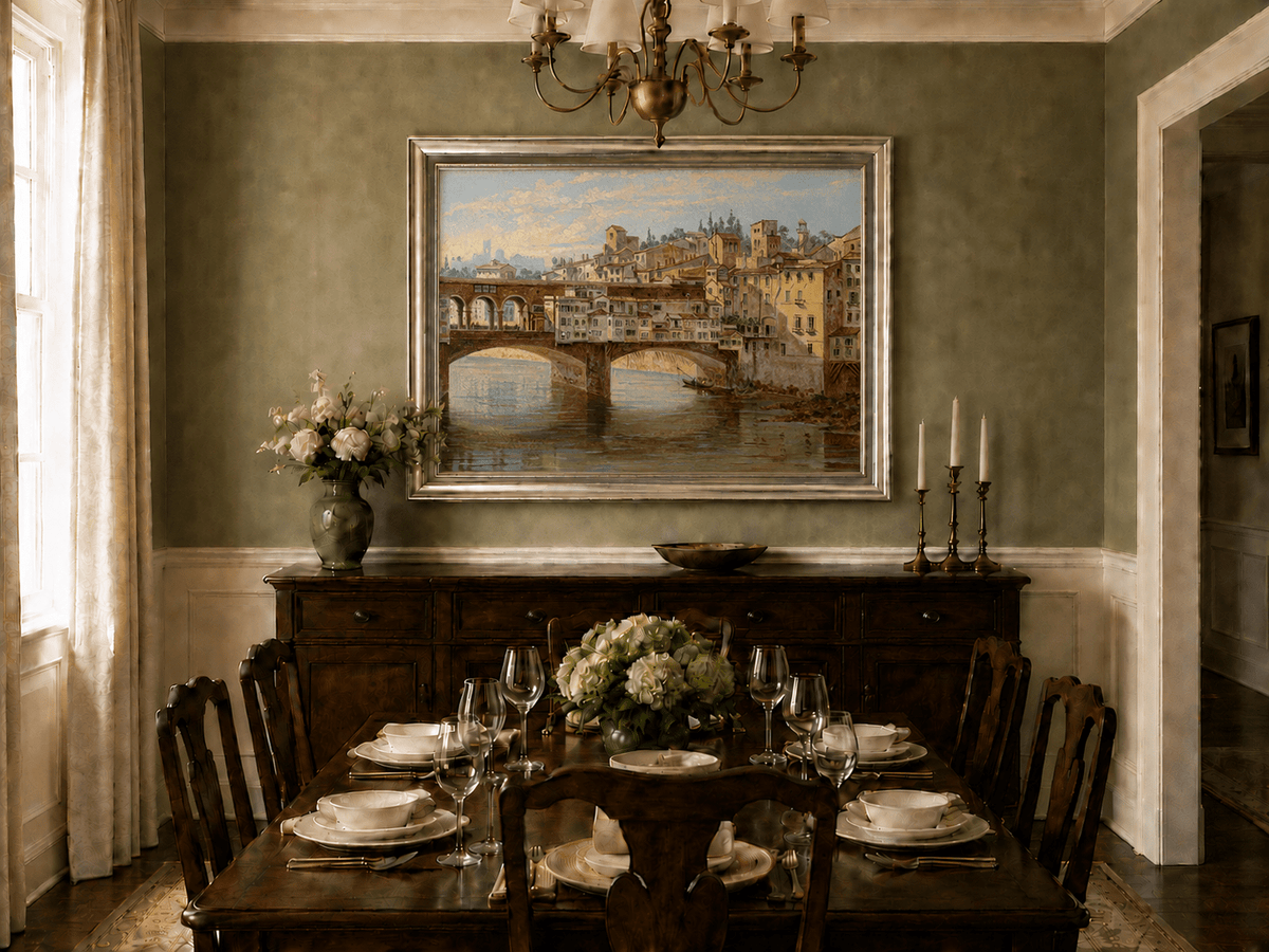 Landscape Oil Painting - Ponte Vecchio and Florence River View