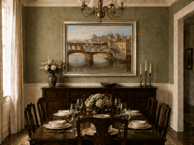 Landscape Oil Painting - Ponte Vecchio and Florence River View