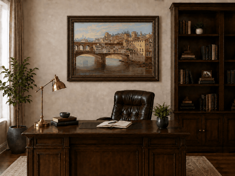 Landscape Oil Painting - Ponte Vecchio and Florence River View