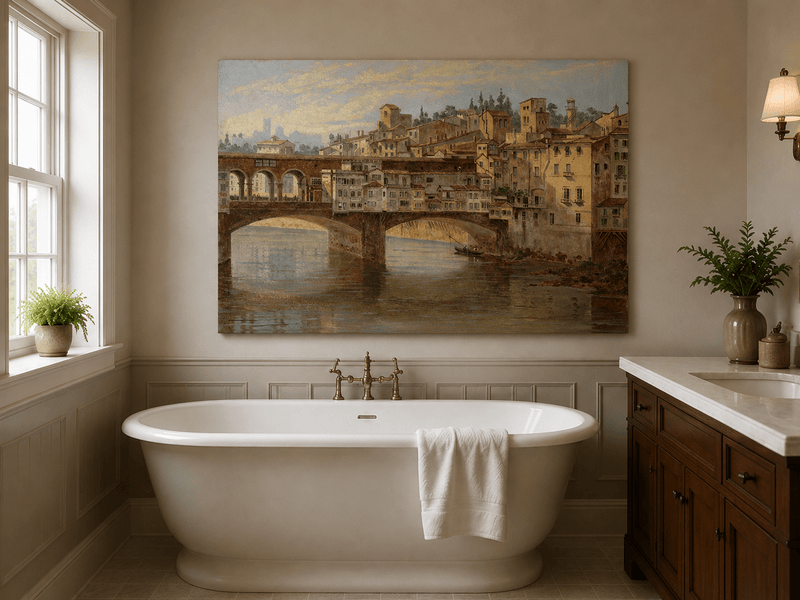 Landscape Oil Painting - Ponte Vecchio and Florence River View