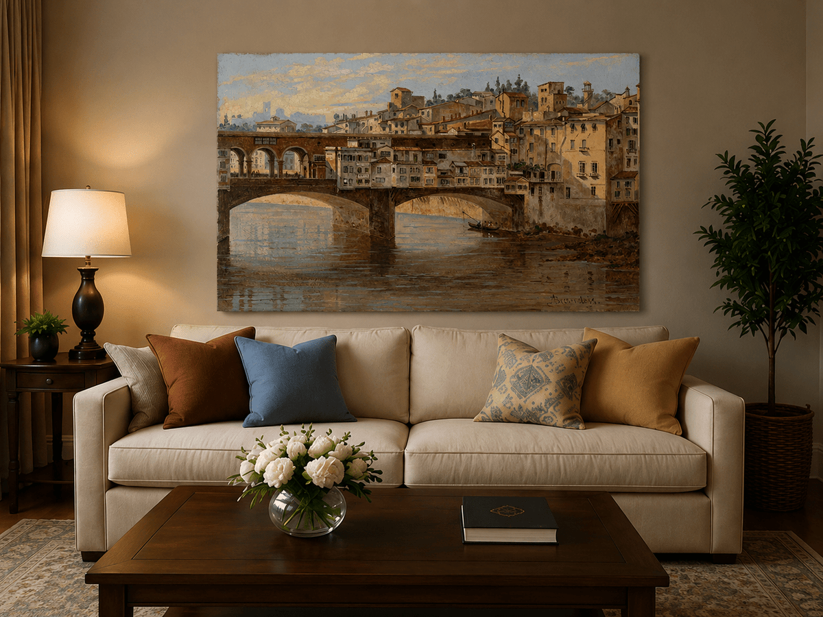 Landscape Oil Painting - Ponte Vecchio and Florence River View