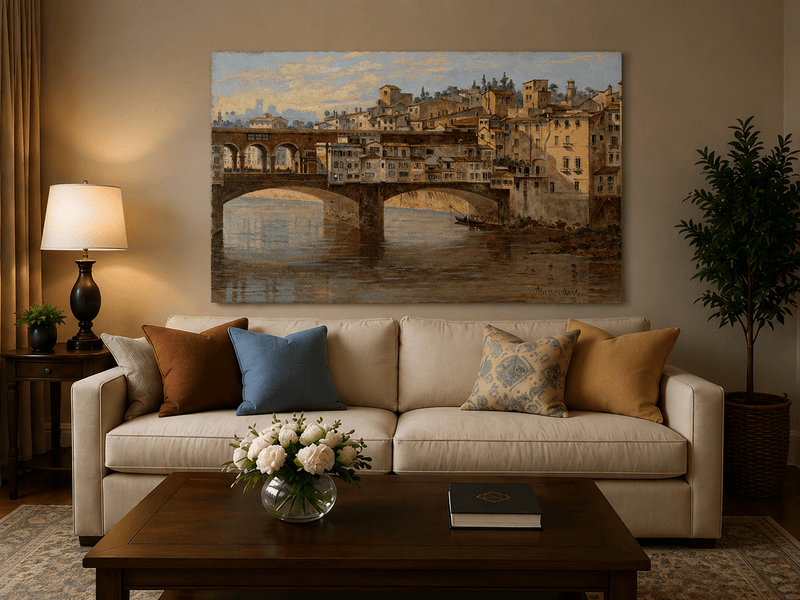 Landscape Oil Painting - Ponte Vecchio and Florence River View
