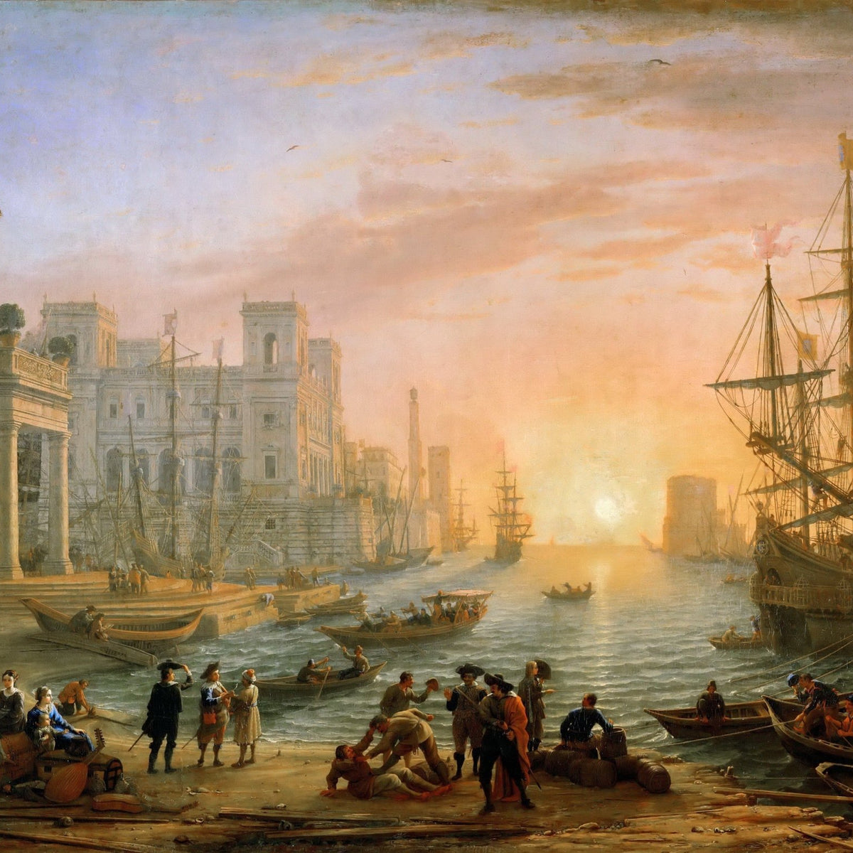 Landscape Oil Painting - port city sunset & classical architecture - Oil Painting Haven