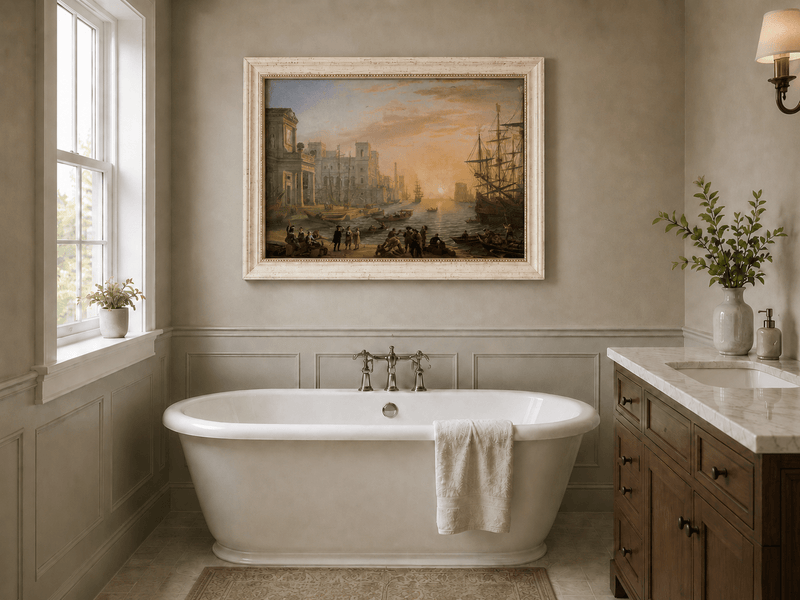 Landscape Oil Painting - Port City Sunset & Classical