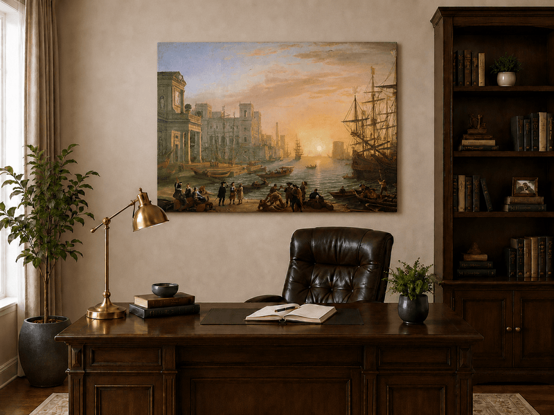 Landscape Oil Painting - Port City Sunset & Classical