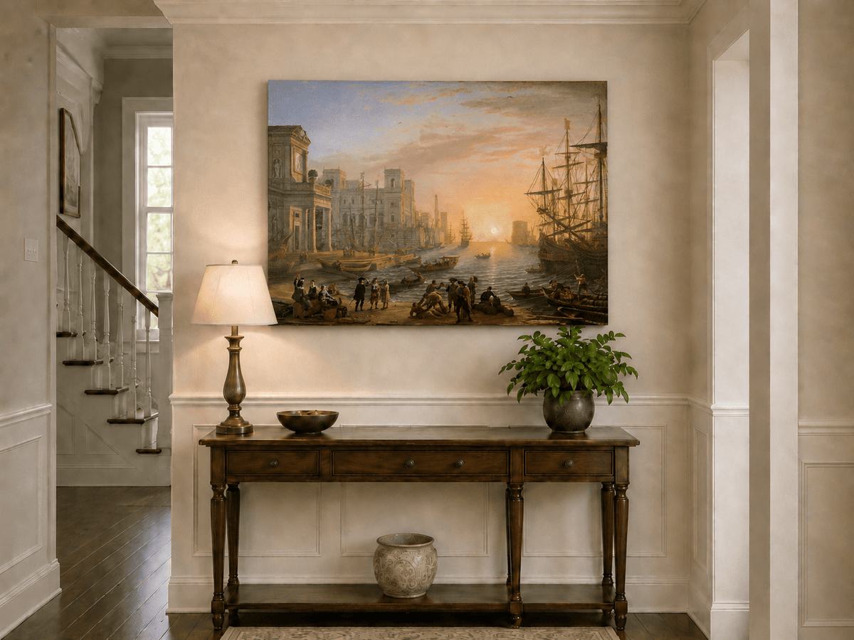 Landscape Oil Painting - Port City Sunset & Classical