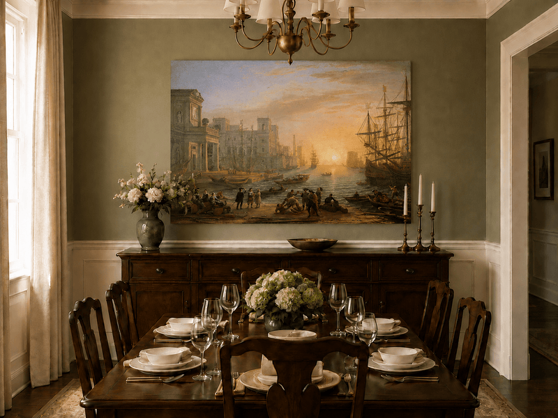 Landscape Oil Painting - Port City Sunset & Classical