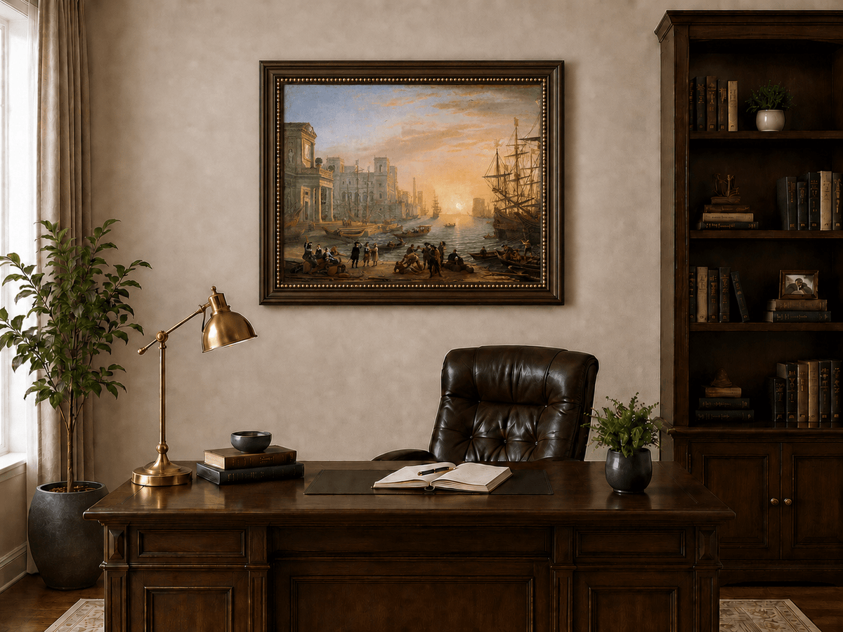 Landscape Oil Painting - Port City Sunset & Classical