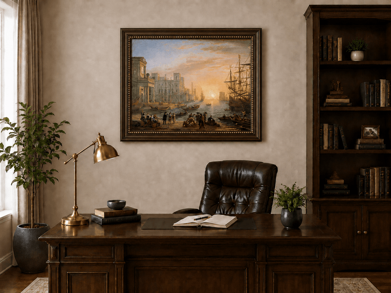 Landscape Oil Painting - Port City Sunset & Classical