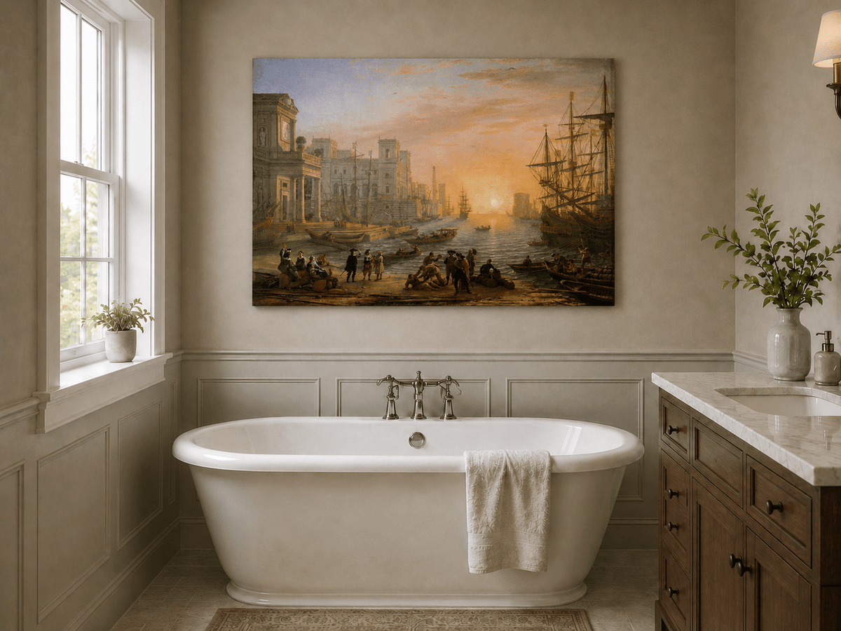 Landscape Oil Painting - Port City Sunset & Classical