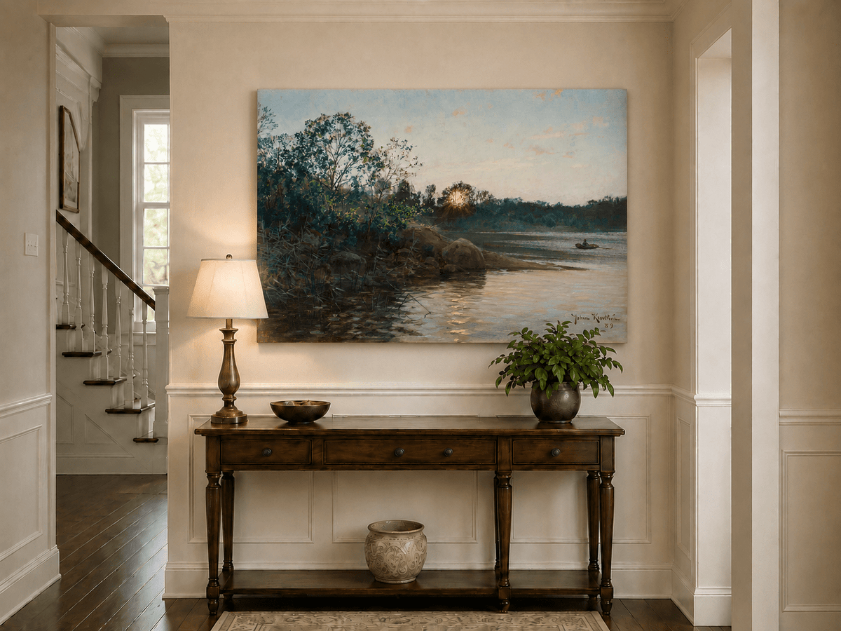 Peinture à l'huile de paysage - Rives calmes au coucher du soleil