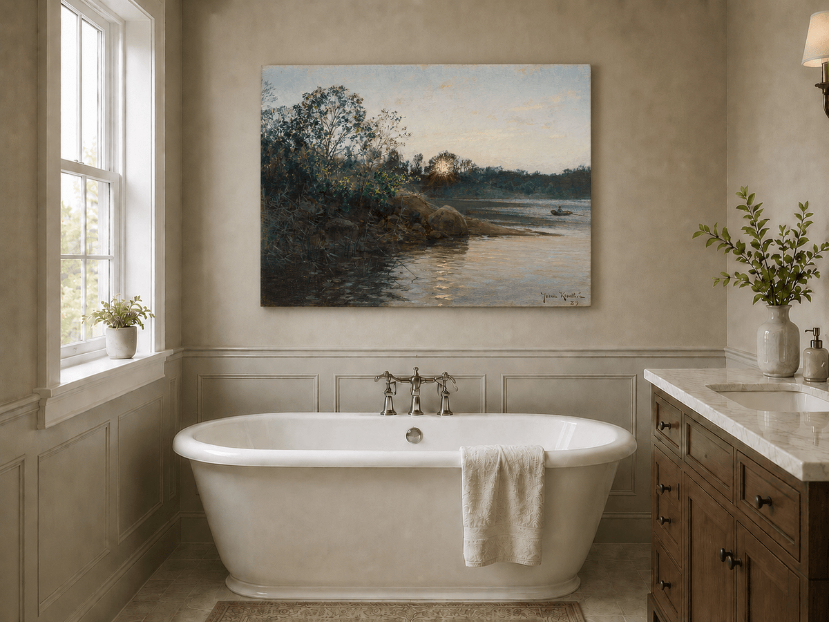 Peinture à l'huile de paysage - Rives calmes au coucher du soleil