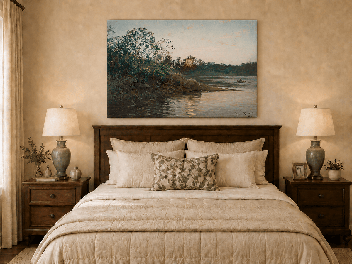 Peinture à l'huile de paysage - Rives calmes au coucher du soleil