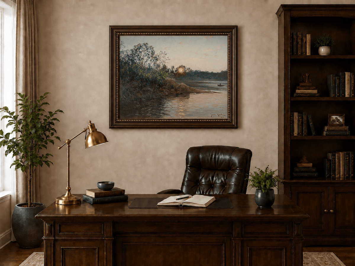 Peinture à l'huile de paysage - Rives calmes au coucher du soleil