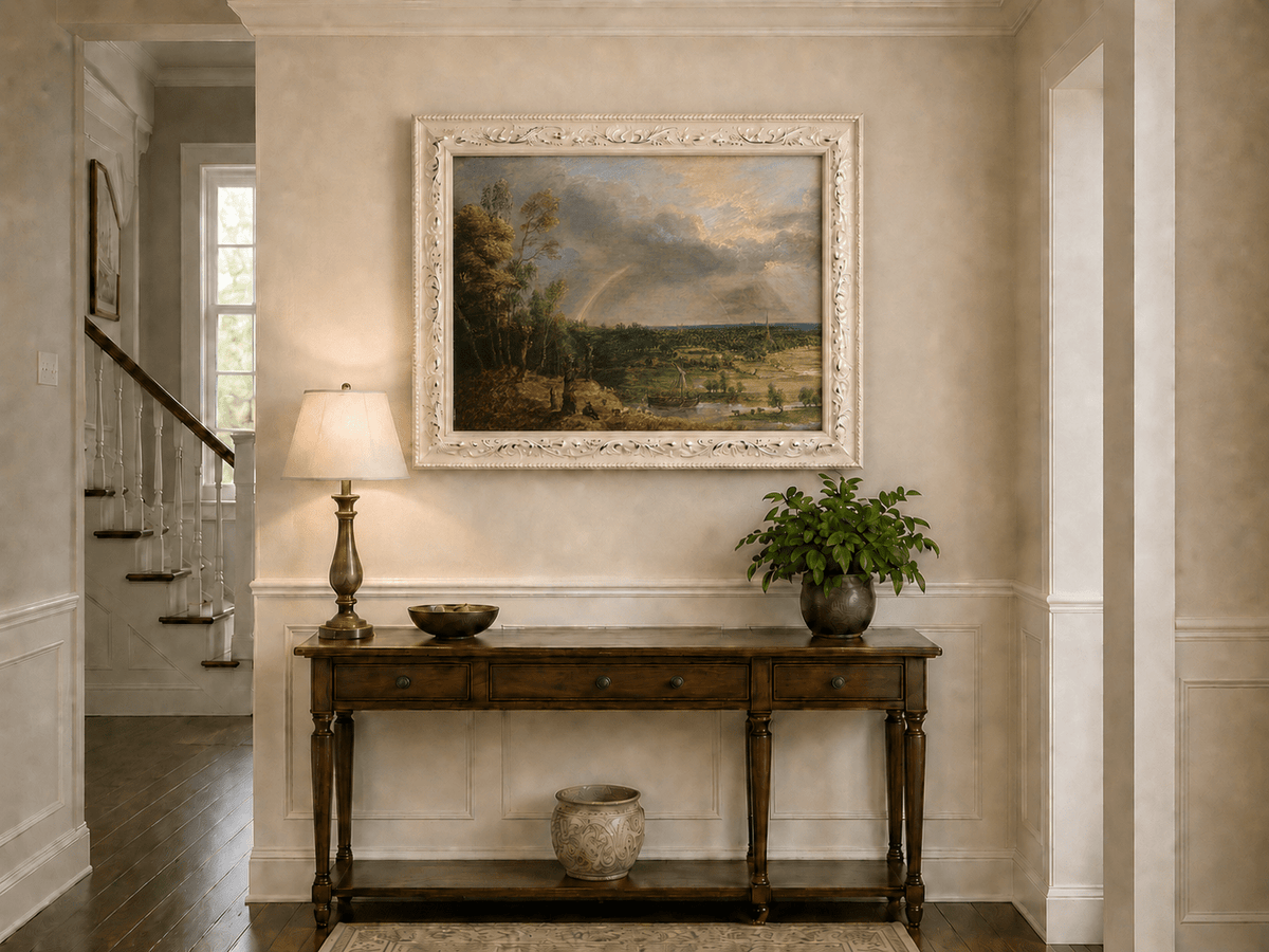Landscape Oil Painting - Rainbow Over the River Plain
