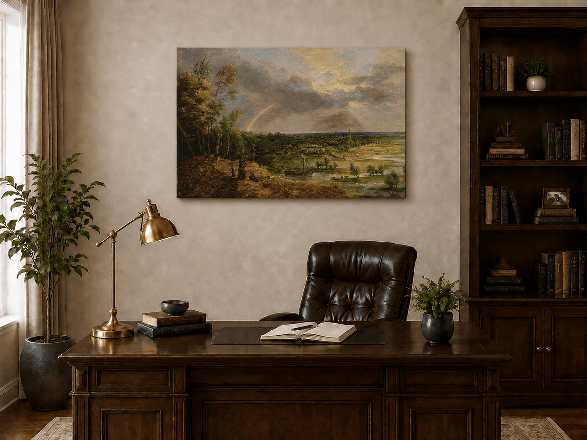 Landscape Oil Painting - Rainbow Over the River Plain