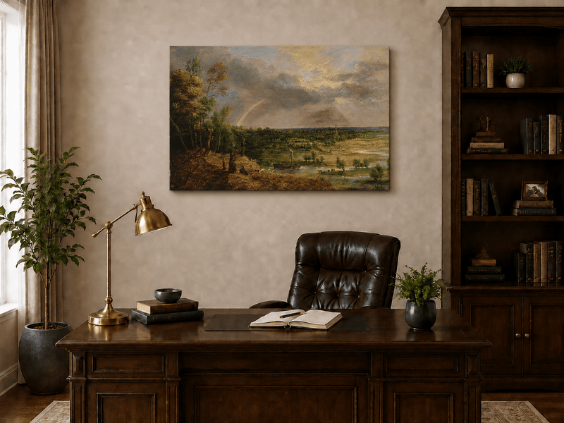 Landscape Oil Painting - Rainbow Over the River Plain