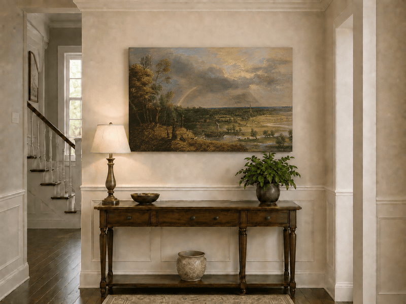 Landscape Oil Painting - Rainbow Over the River Plain