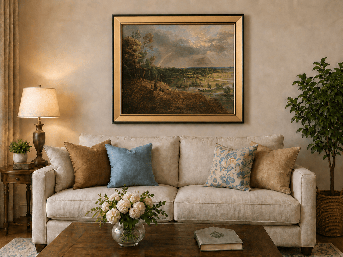 Landscape Oil Painting - Rainbow Over the River Plain