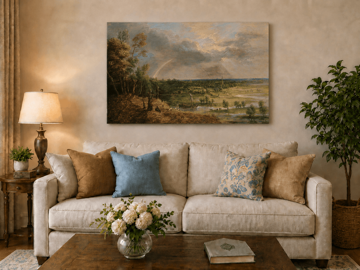 Landscape Oil Painting - Rainbow Over the River Plain