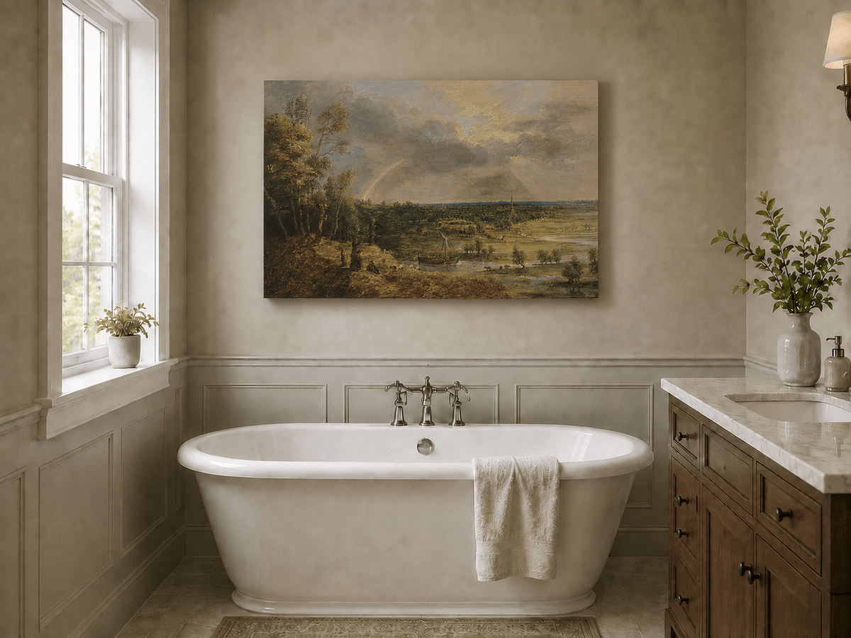 Landscape Oil Painting - Rainbow Over the River Plain